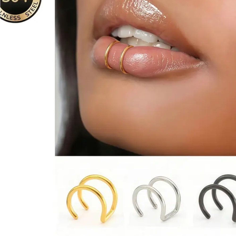 Single silver Minimal Double Hoop Lip Cuffs